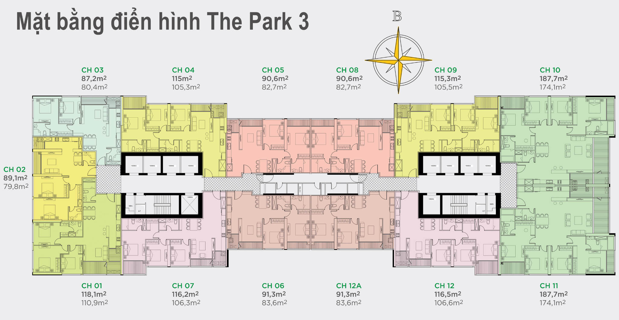 Layout Park 3 tại khu đô thị Vinhomes Central Park - Mặt bằng Park 3