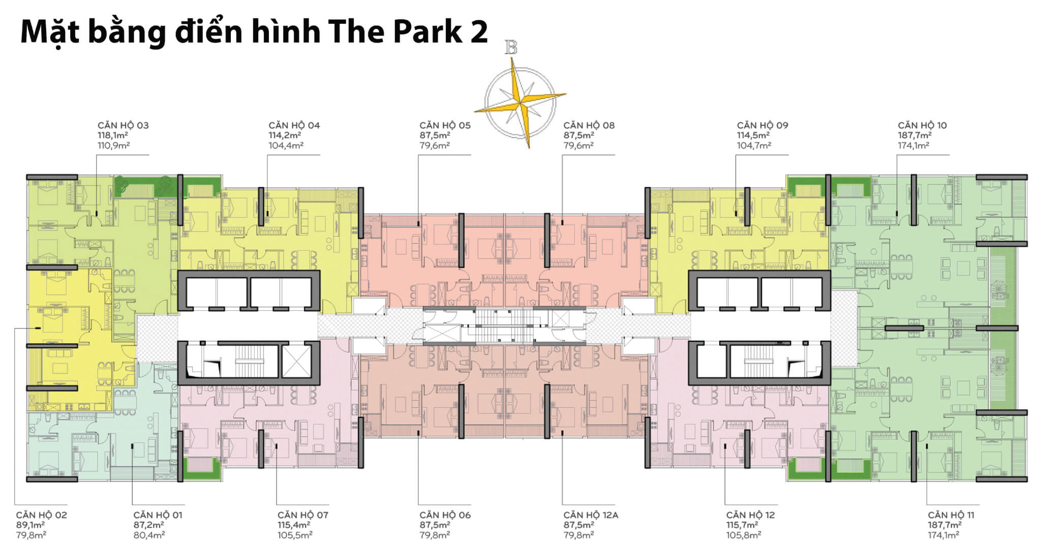 Layout Park 2 tại khu đô thị Vinhomes Central Park - Mặt bằng Park 2
